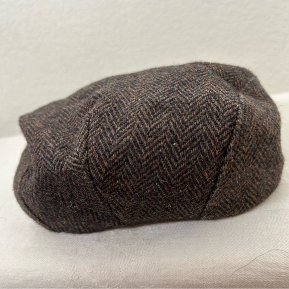 VTG Driving Flat Scally Cap Sz 7 1/8 herringbone tweed made in USA Preppy - Picture 6 of 9